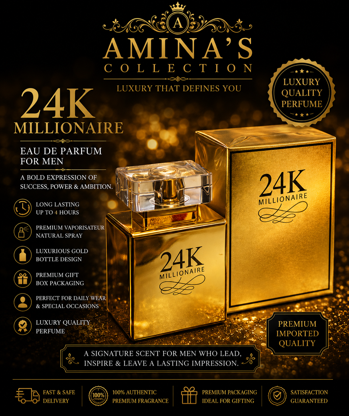 24K Millionaire Luxury Gold Eau De Parfum Men