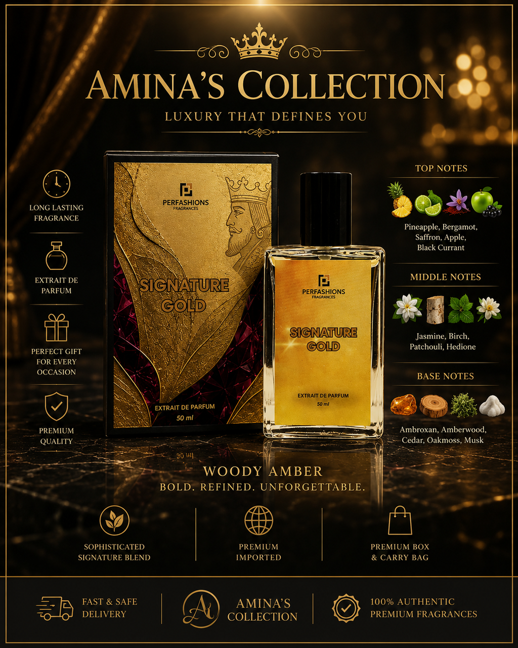 Signature Gold Woody Amber Extrait De Parfum For Mens 50ml