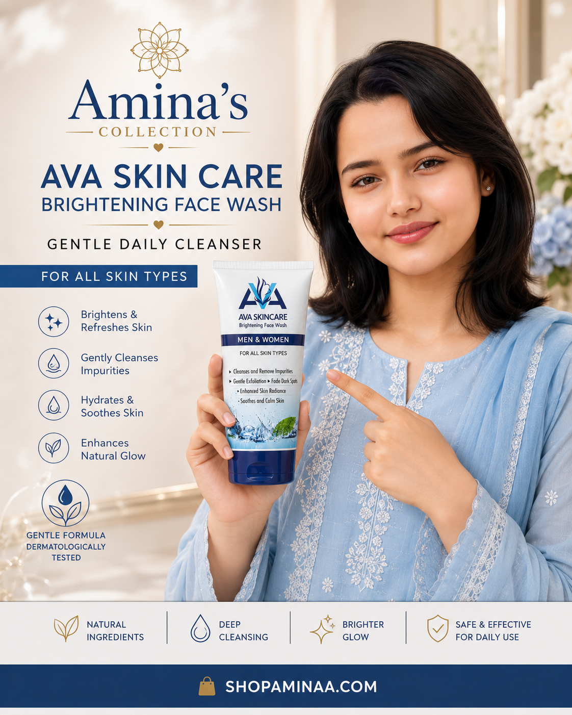 AVA Skin Care Brightening Face Wash Gentle Daily Cleanser 100ml