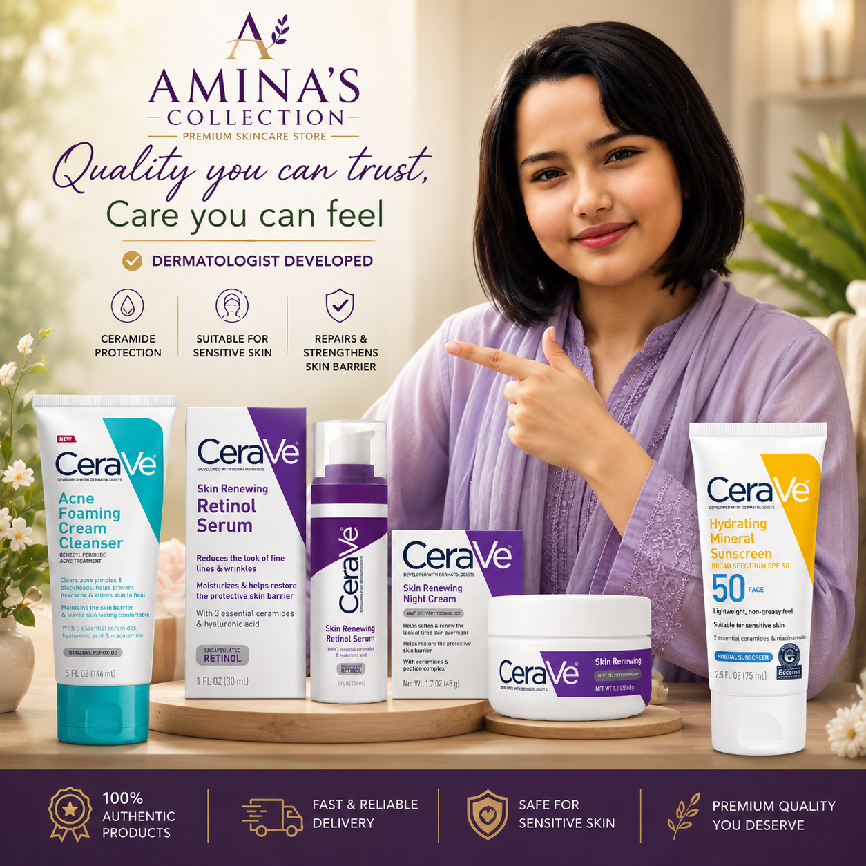CeraVe Complete Skincare Kit Cleanse Hydrate Protect Renew.