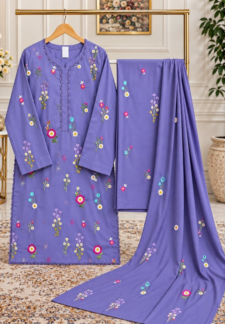 Aneels Original Dhanak Embroidered Stitched 3PC Suit | Amina’s Collection