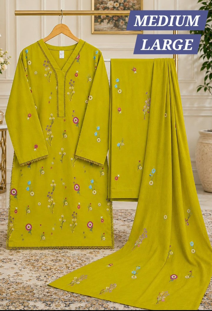 Aneels Original Dhanak Embroidered Stitched 3PC Suit | Amina’s Collection