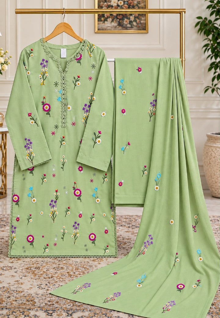 Aneels Original Dhanak Embroidered Stitched 3PC Suit | Amina’s Collection