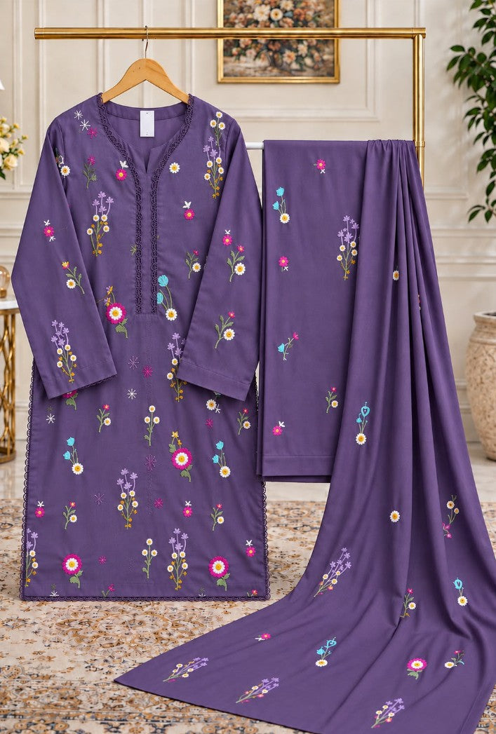 Aneels Original Dhanak Embroidered Stitched 3PC Suit | Amina’s Collection