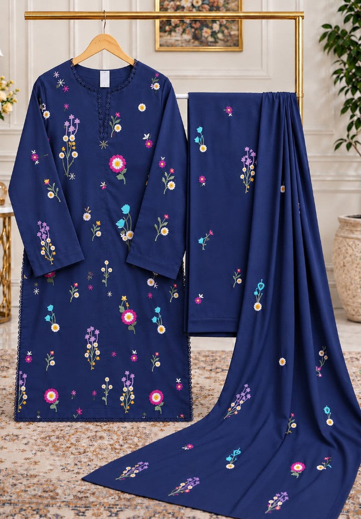 Aneels Original Dhanak Embroidered Stitched 3PC Suit | Amina’s Collection