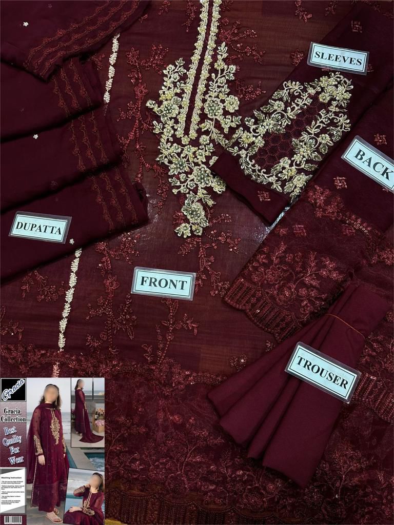 Azure Luxury Wedding Embroidered Chiffon 3-Piece | Amina’s Collection
