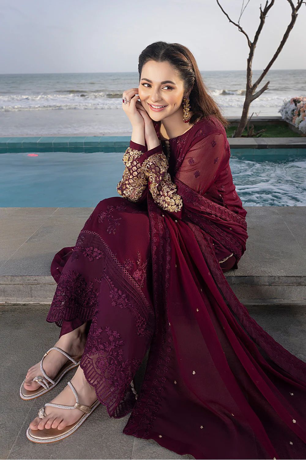 Azure Luxury Wedding Embroidered Chiffon 3-Piece | Amina’s Collection