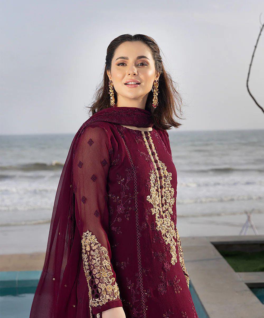 Azure Luxury Wedding Embroidered Chiffon 3-Piece | Amina’s Collection