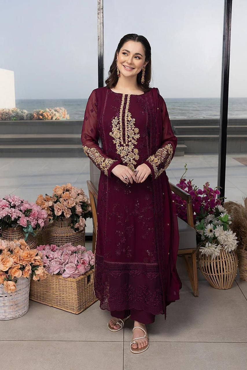 Azure Luxury Wedding Embroidered Chiffon 3-Piece | Amina’s Collection