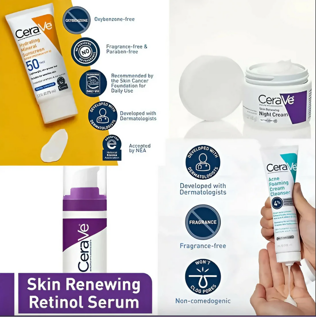 CeraVe Complete Skincare Kit Cleanse Hydrate Protect Renew.