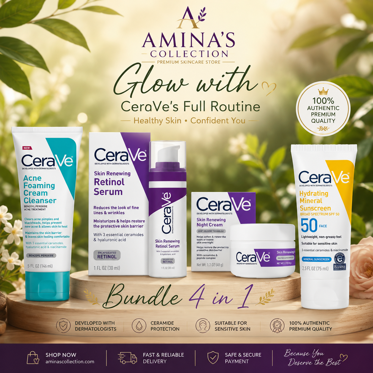 CeraVe Complete Skincare Kit Cleanse Hydrate Protect Renew.