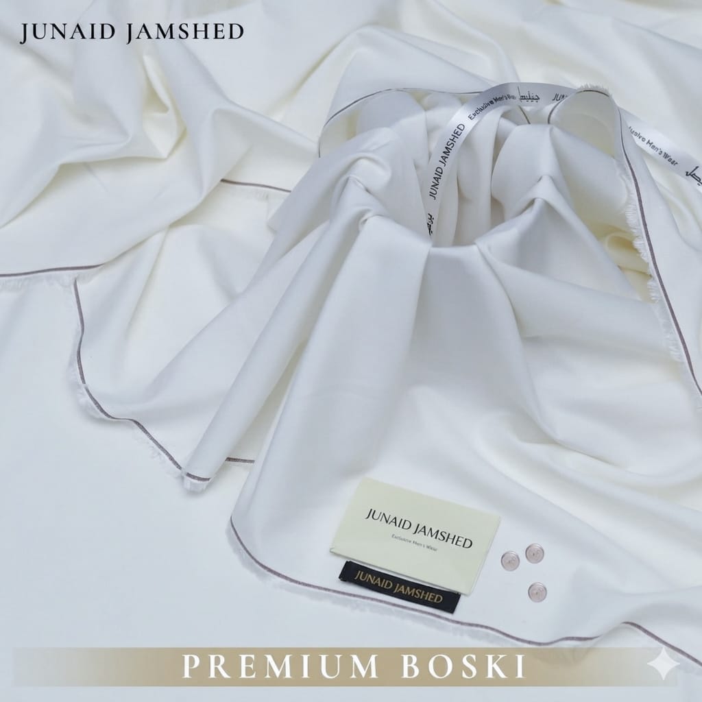 Amina’s Collection Presents Junaid Jamshed Boski Special Premium 8 Pound Luxury Fabric | 4 Meter Suit | Complete Package