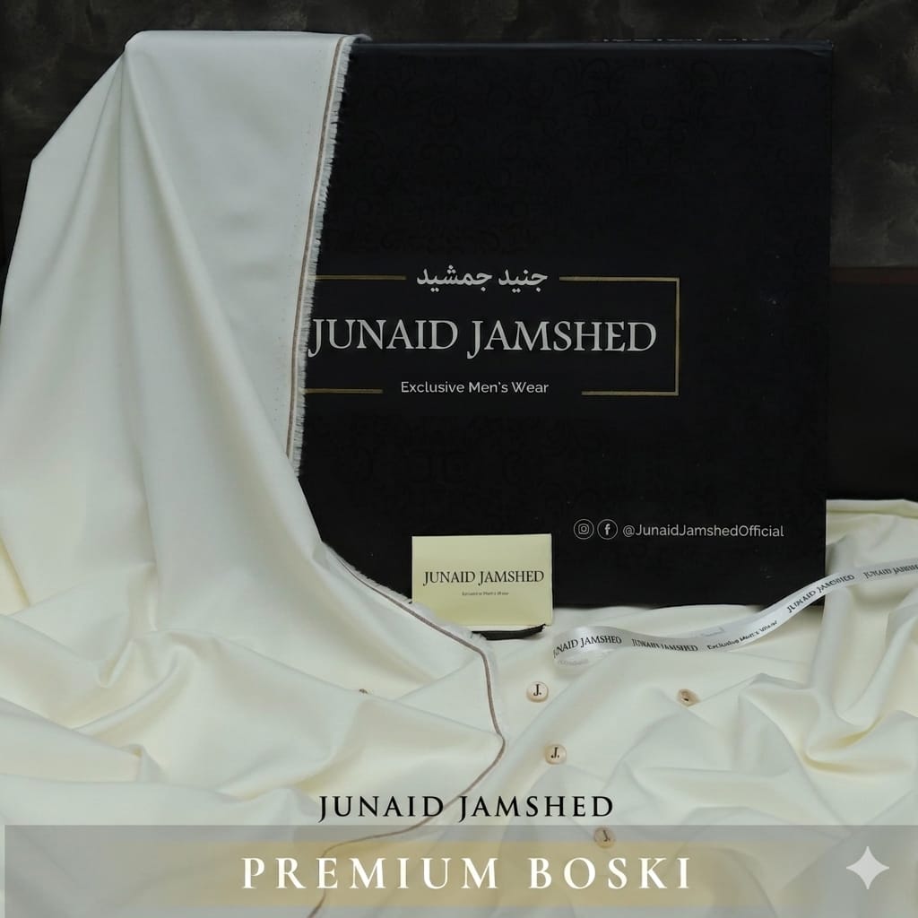 Amina’s Collection Presents Junaid Jamshed Boski Special Premium 8 Pound Luxury Fabric | 4 Meter Suit | Complete Package