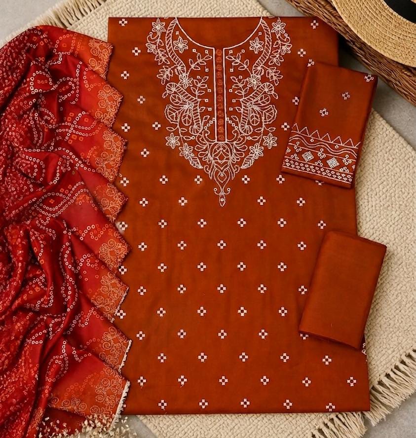 Aneels Luxury Embroidered Dhanak Suit With Printed Shawl | Amina’s Collection