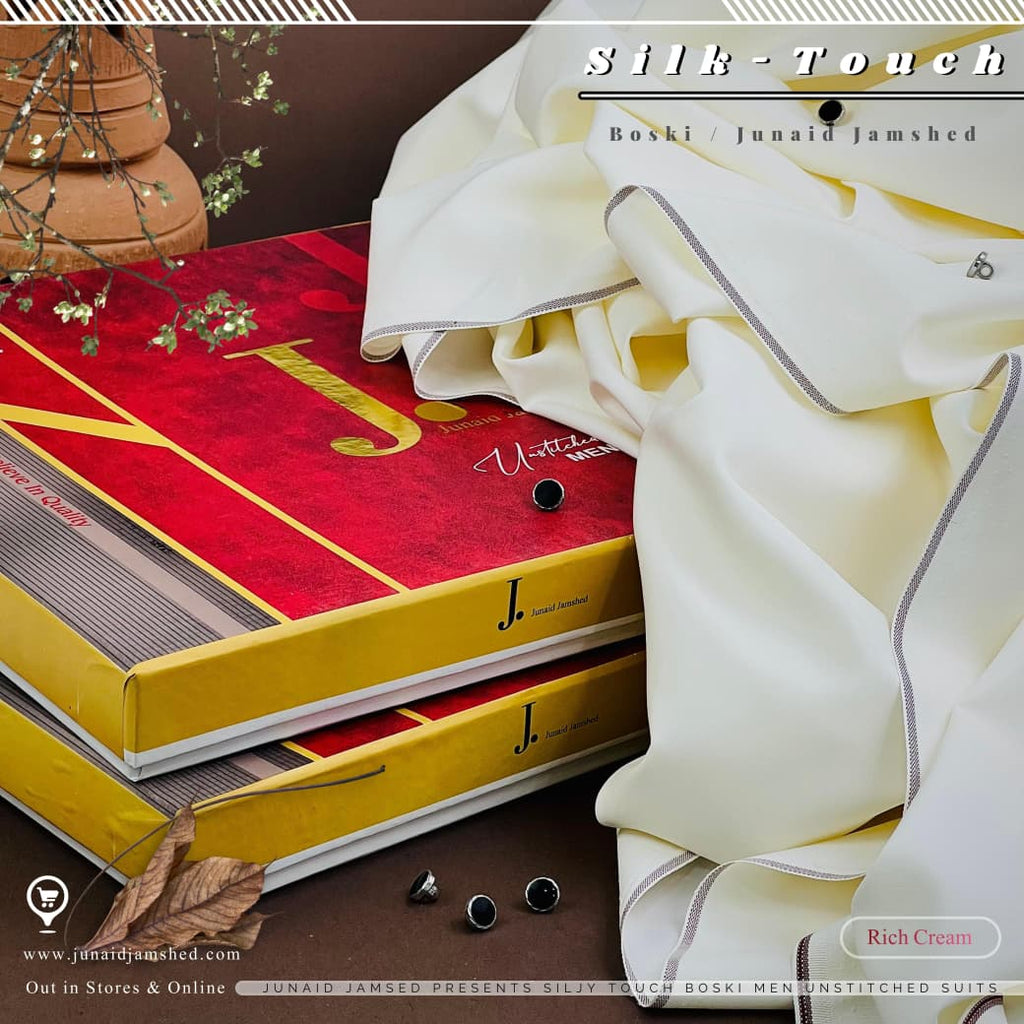 Amina’s Collection Presents Junaid Jamshed Silk Touch Boski – Premium Microfiber Wash’n Wear Fabric | 4 Meters Unstitched Suit | 2026