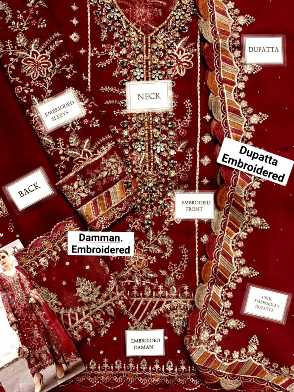 MARIA B Red & Maroon Chiffon Embroidery!Amina's collection
