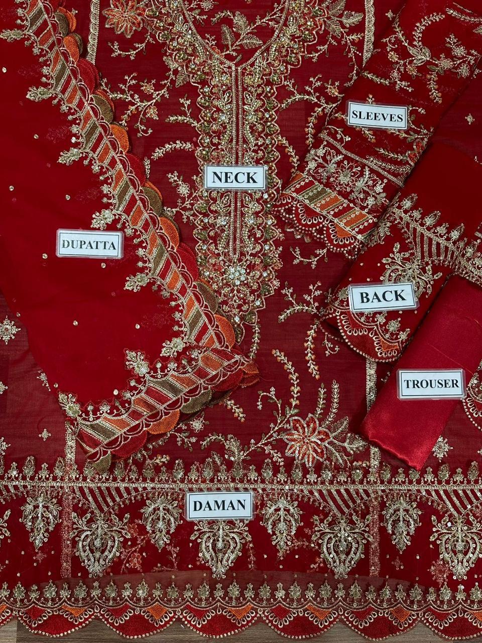MARIA B Red & Maroon Chiffon Embroidery!Amina's collection