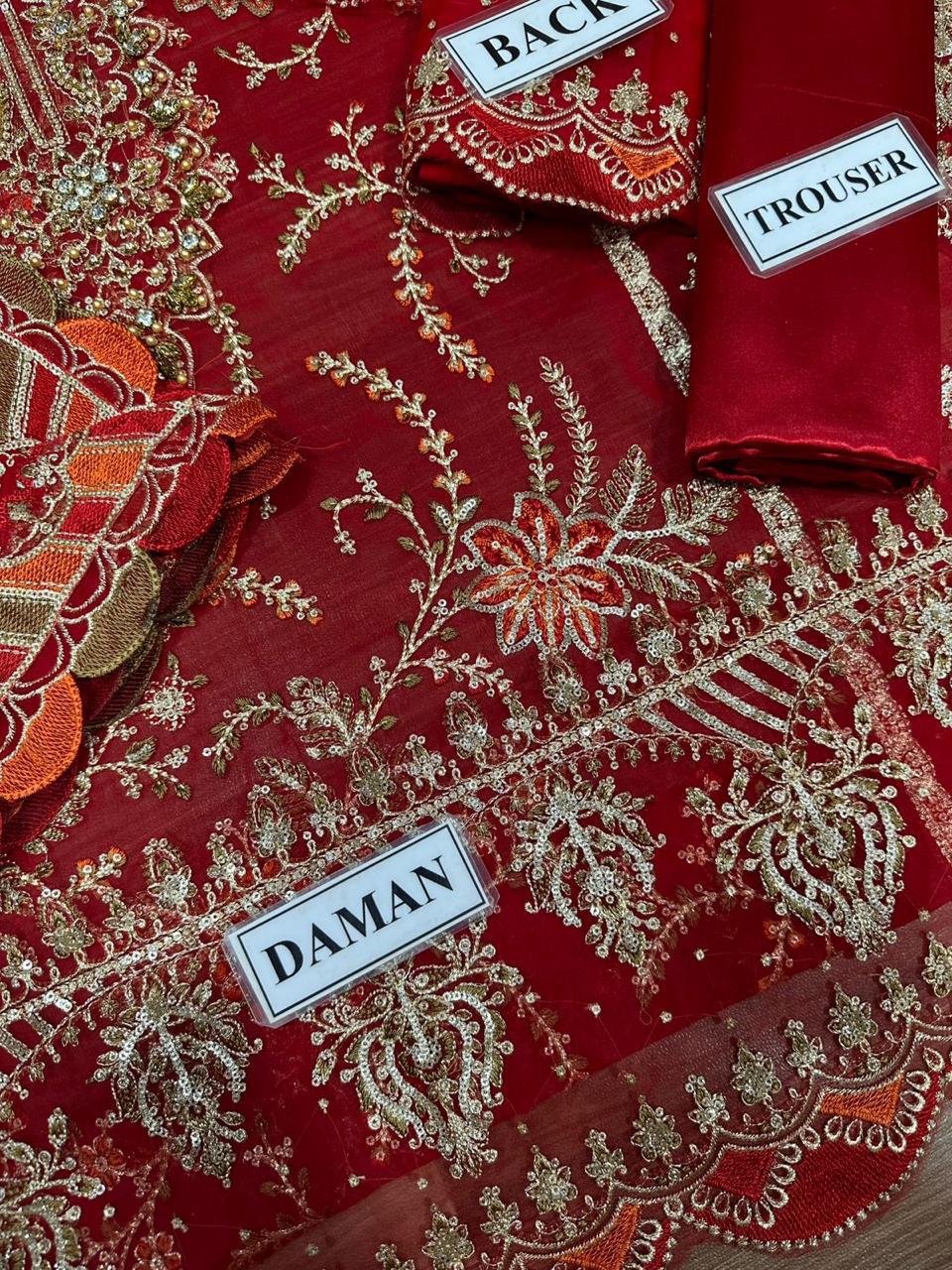 MARIA B Red & Maroon Chiffon Embroidery!Amina's collection