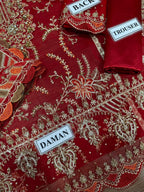 MARIA B Red & Maroon Chiffon Embroidery!Amina's collection