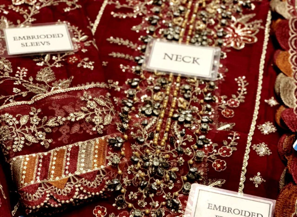 MARIA B Red & Maroon Chiffon Embroidery!Amina's collection
