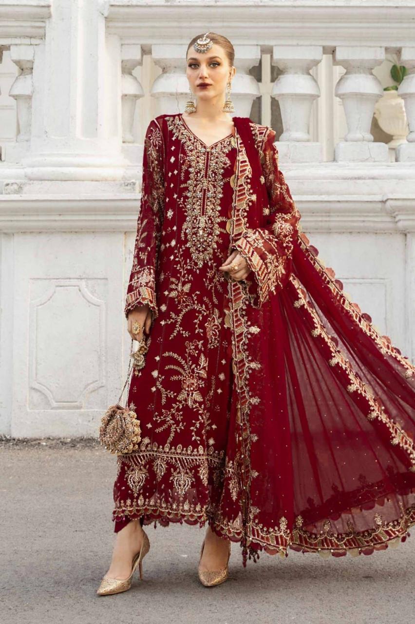 MARIA B Red & Maroon Chiffon Embroidery!Amina's collection