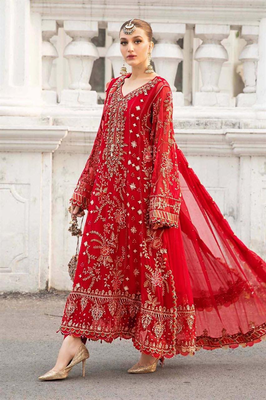 MARIA B Red & Maroon Chiffon Embroidery!Amina's collection