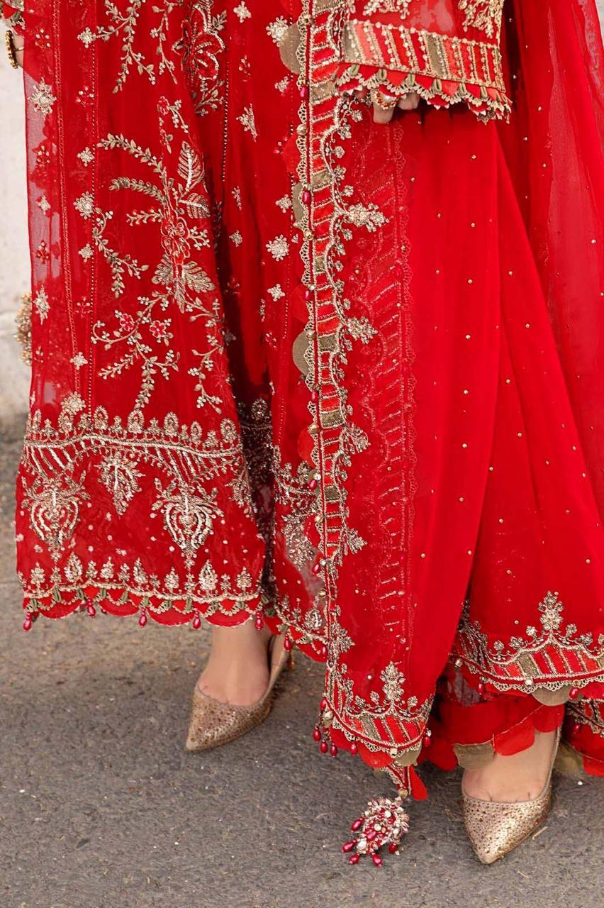 MARIA B Red & Maroon Chiffon Embroidery!Amina's collection