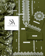 ANEELS Embroidered Dhanak Suit with Shawl!Amina's collection