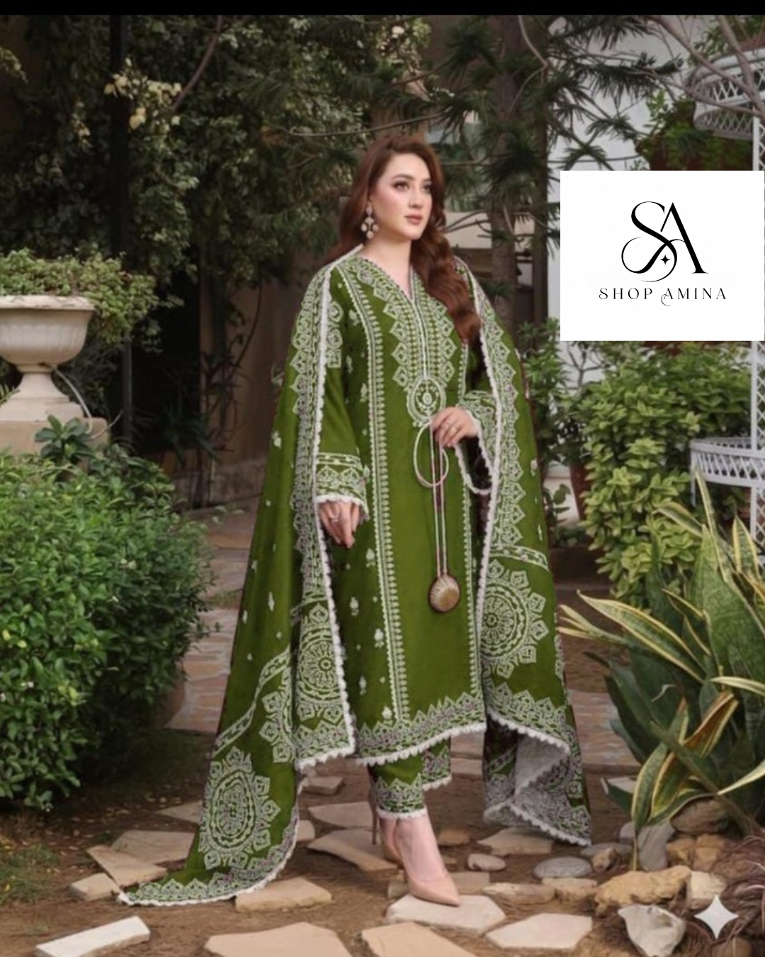 ANEELS Embroidered Dhanak Suit with Shawl!Amina's collection