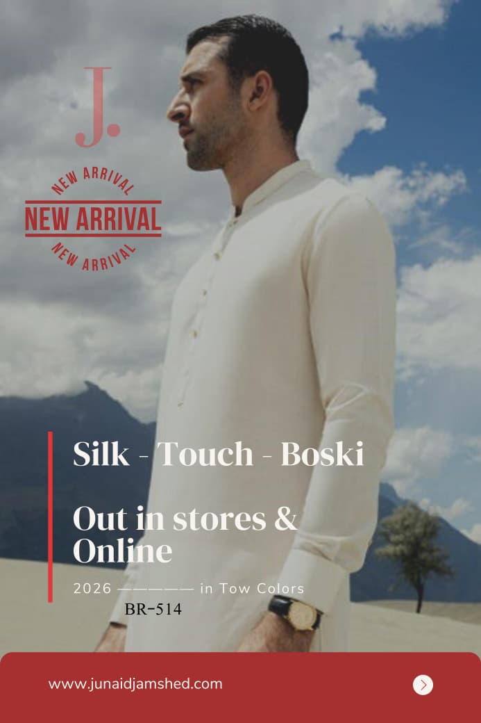 Amina’s Collection Presents Junaid Jamshed Silk Touch Boski – Premium Microfiber Wash’n Wear Fabric | 4 Meters Unstitched Suit | 2026
