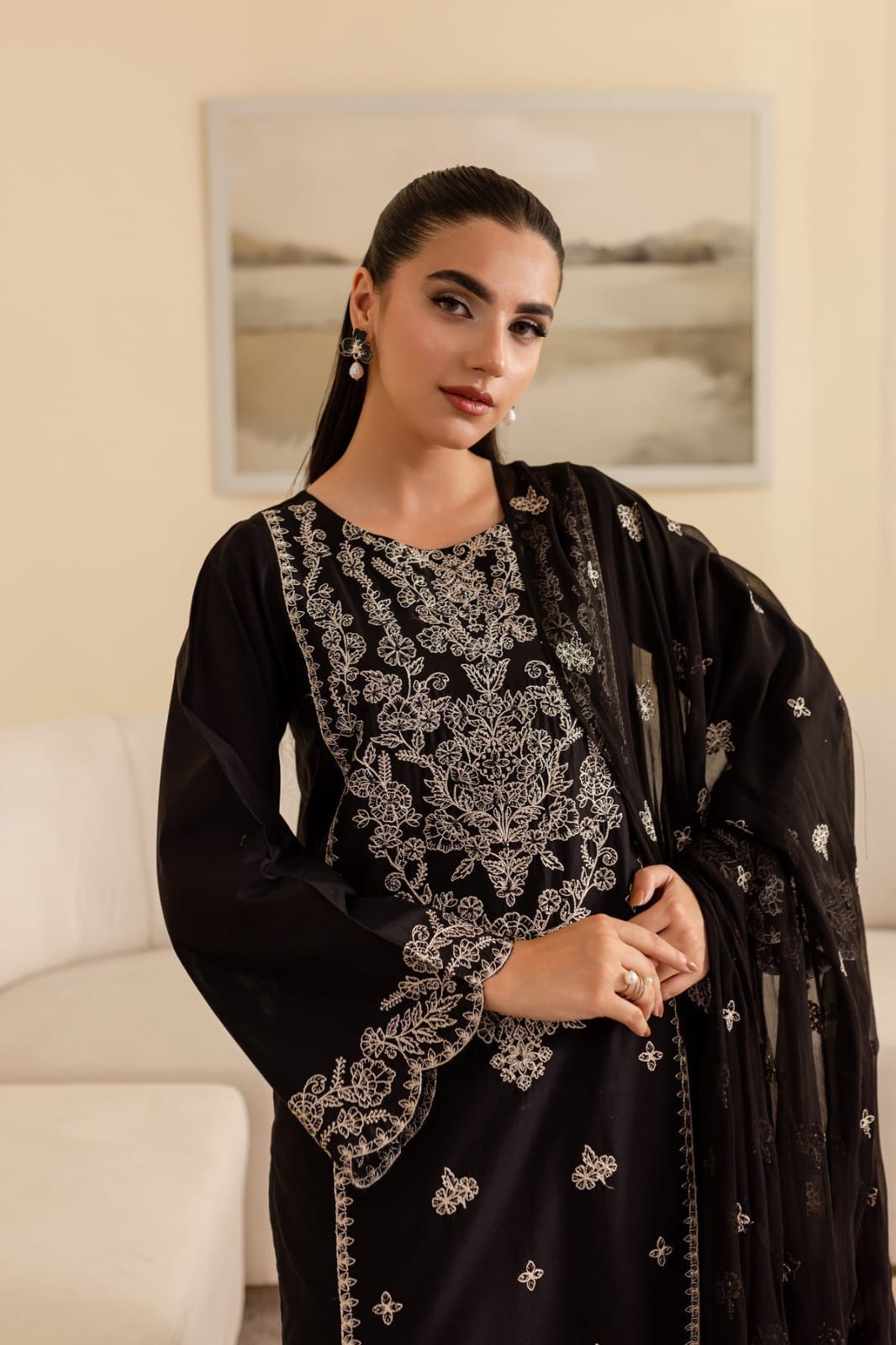 Bareeze Luxury Embroidered Dhanak Suit With Printed Shawl | Amina’s Collection