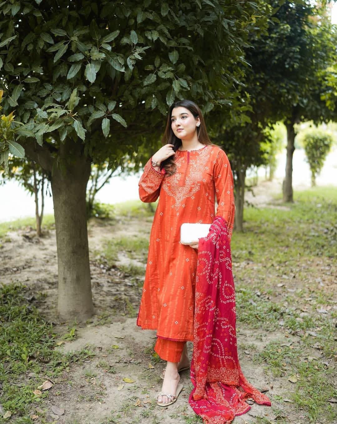 Aneels Luxury Embroidered Dhanak Suit With Printed Shawl | Amina’s Collection