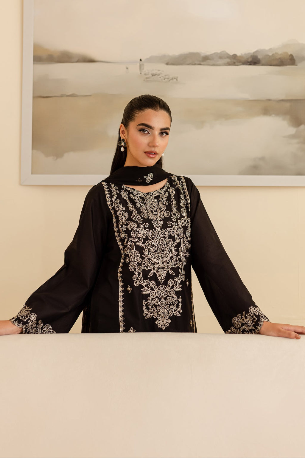 Bareeze Luxury Embroidered Dhanak Suit With Printed Shawl | Amina’s Collection