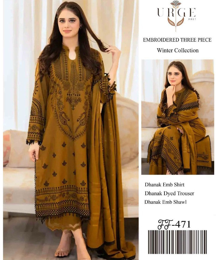 URGE 471 Luxury Heavy Embroidered Dhanak 3-Piece | Amina’s Collection