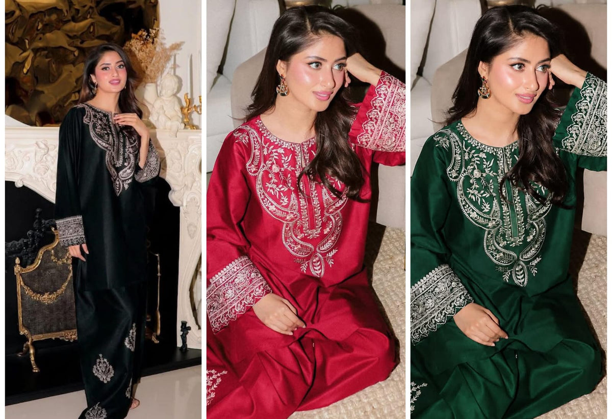 Premium Embroidered Shamoze Silk 2-Piece Suit | Amina’s Collection