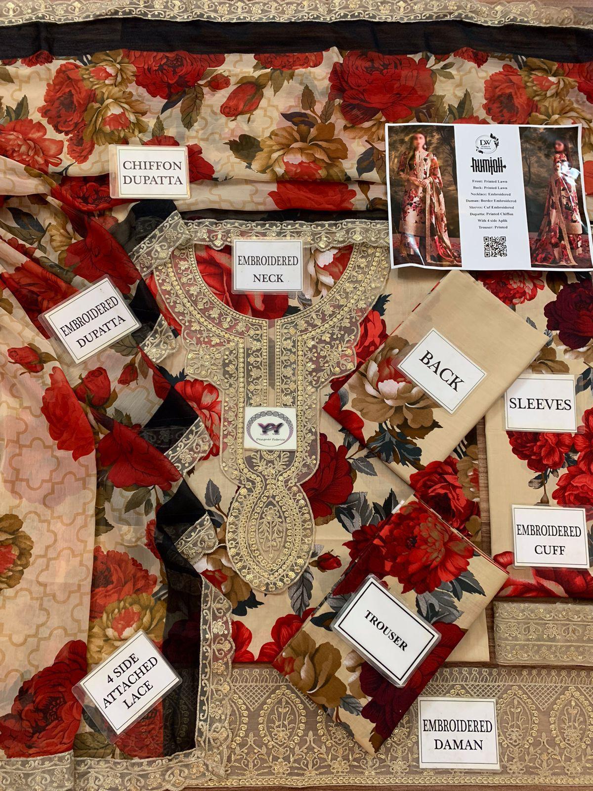 Amina's Collection Humjoli Luxury Printed Embroidered Lawn Suit