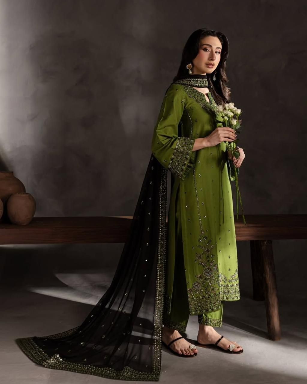 Amina's Collection Batik Premium Luxury Sequence Embroidered Lawn Suit