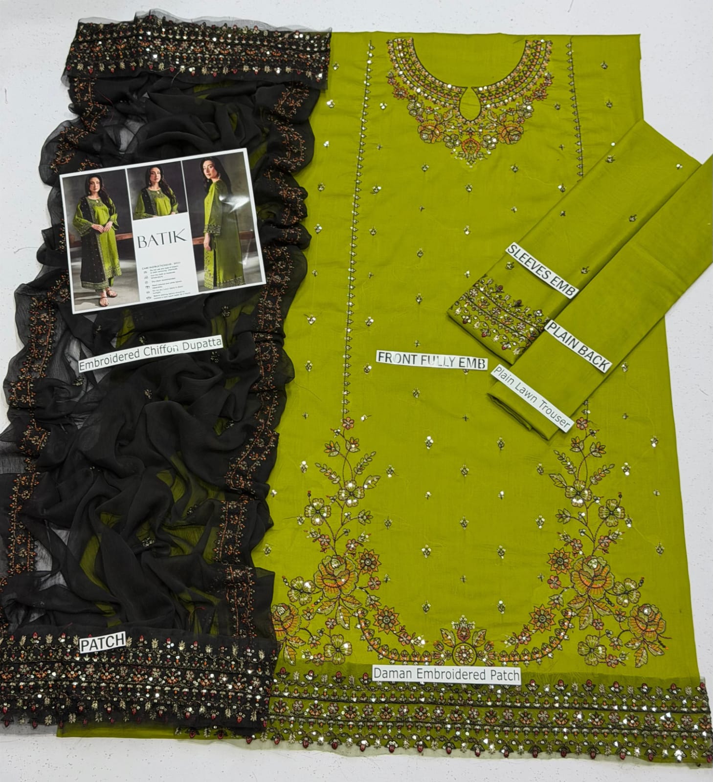 Amina's Collection Batik Premium Luxury Sequence Embroidered Lawn Suit