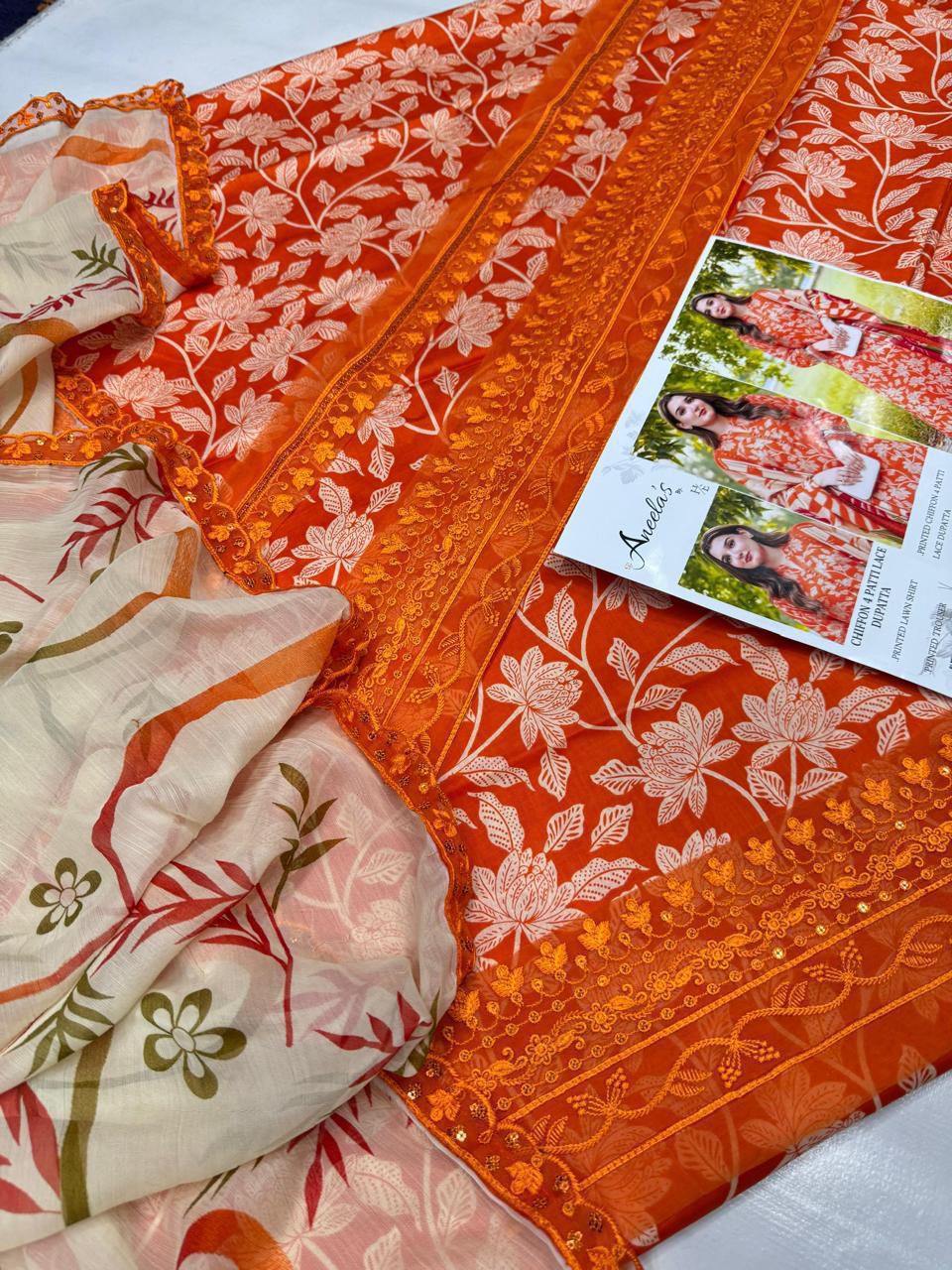 Amina's Collection Aneels Luxury Premium Printed Embroidered Lawn Suit