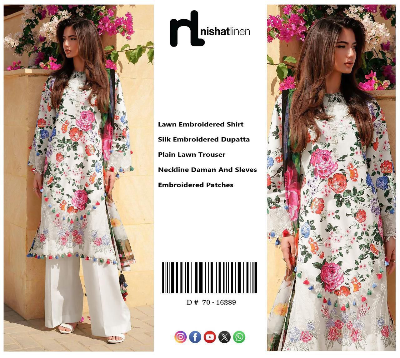 Amina's Collection Nishat Linen Luxury Printed Embroidered Lawn Suit