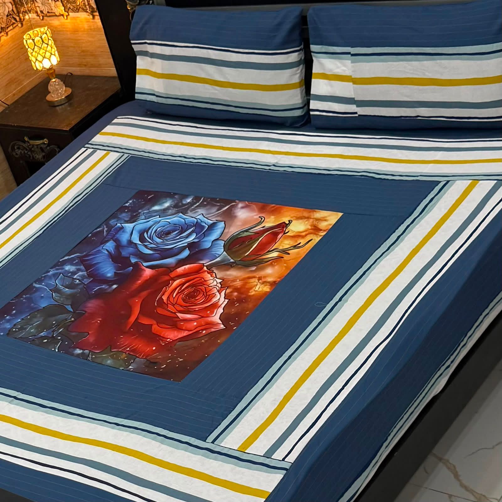 Amina's Collection Patch Work Printed King Size Cotton Bedsheet Set