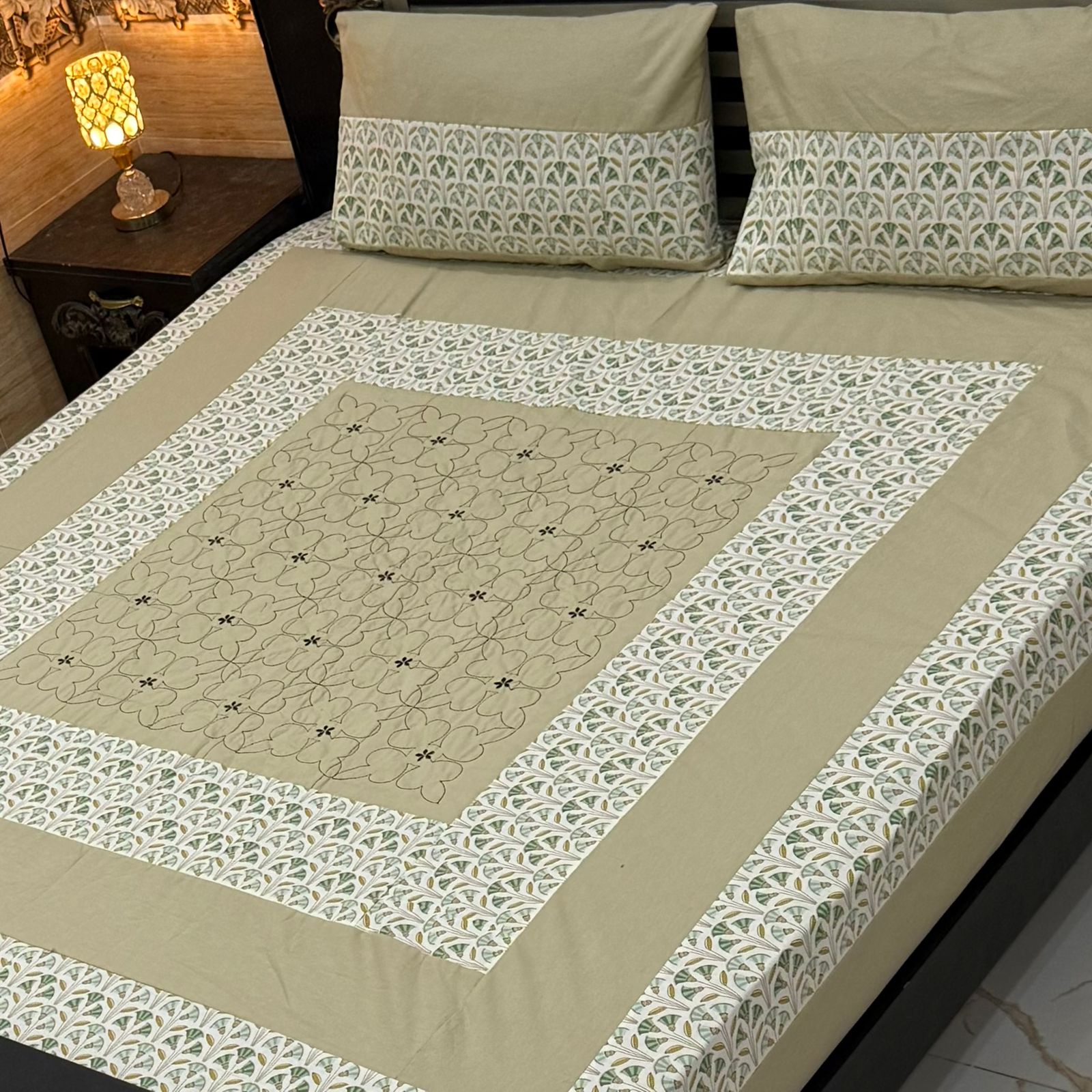 Amina's Collection Patch Work Printed King Size Cotton Bedsheet Set