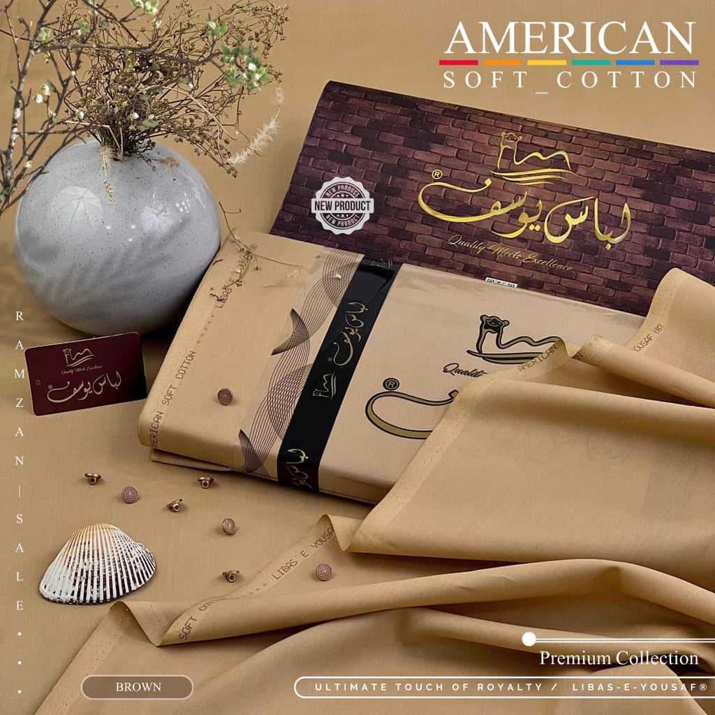 Amina’s collection Presents Libas-e-Yousaf American Soft Cotton – Premium Unstitched Men’s Fabric 4.5 Meters | Soft Cotton Wash & Wear | Wedding & Festive Collection 2026 .
