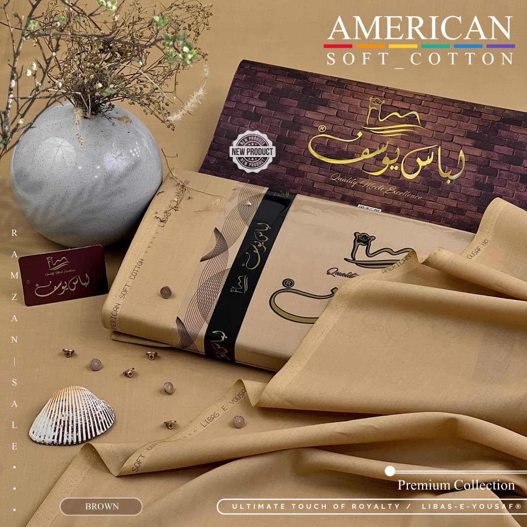 Amina’s collection Presents Libas-e-Yousaf American Soft Cotton – Premium Unstitched Men’s Fabric 4.5 Meters | Soft Cotton Wash & Wear | Wedding & Festive Collection 2026 .
