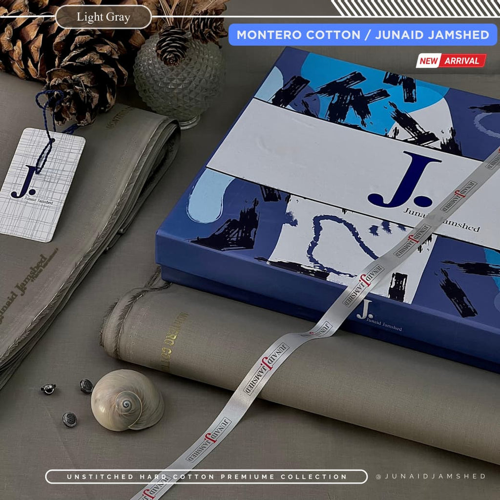 Amina’s Collection Presents Junaid Jamshed Montero – J• All Seasons Impressions Hard Cotton | Silver Finish | 4.5 Meters Unstitched Fabric |