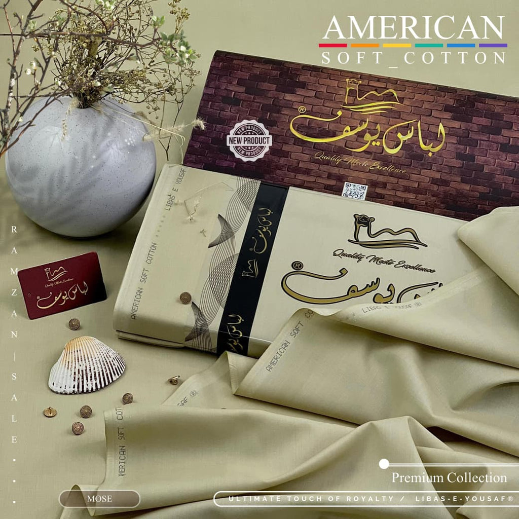 Amina’s collection Presents Libas-e-Yousaf American Soft Cotton – Premium Unstitched Men’s Fabric 4.5 Meters | Soft Cotton Wash & Wear | Wedding & Festive Collection 2026 .