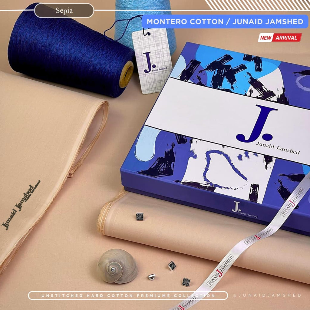 Amina’s Collection Presents Junaid Jamshed Montero – J• All Seasons Impressions Hard Cotton | Silver Finish | 4.5 Meters Unstitched Fabric |