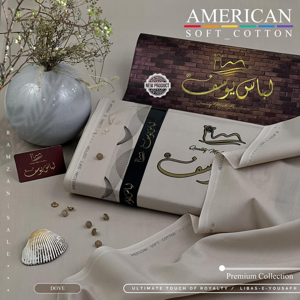 Amina’s collection Presents Libas-e-Yousaf American Soft Cotton – Premium Unstitched Men’s Fabric 4.5 Meters | Soft Cotton Wash & Wear | Wedding & Festive Collection 2026 .