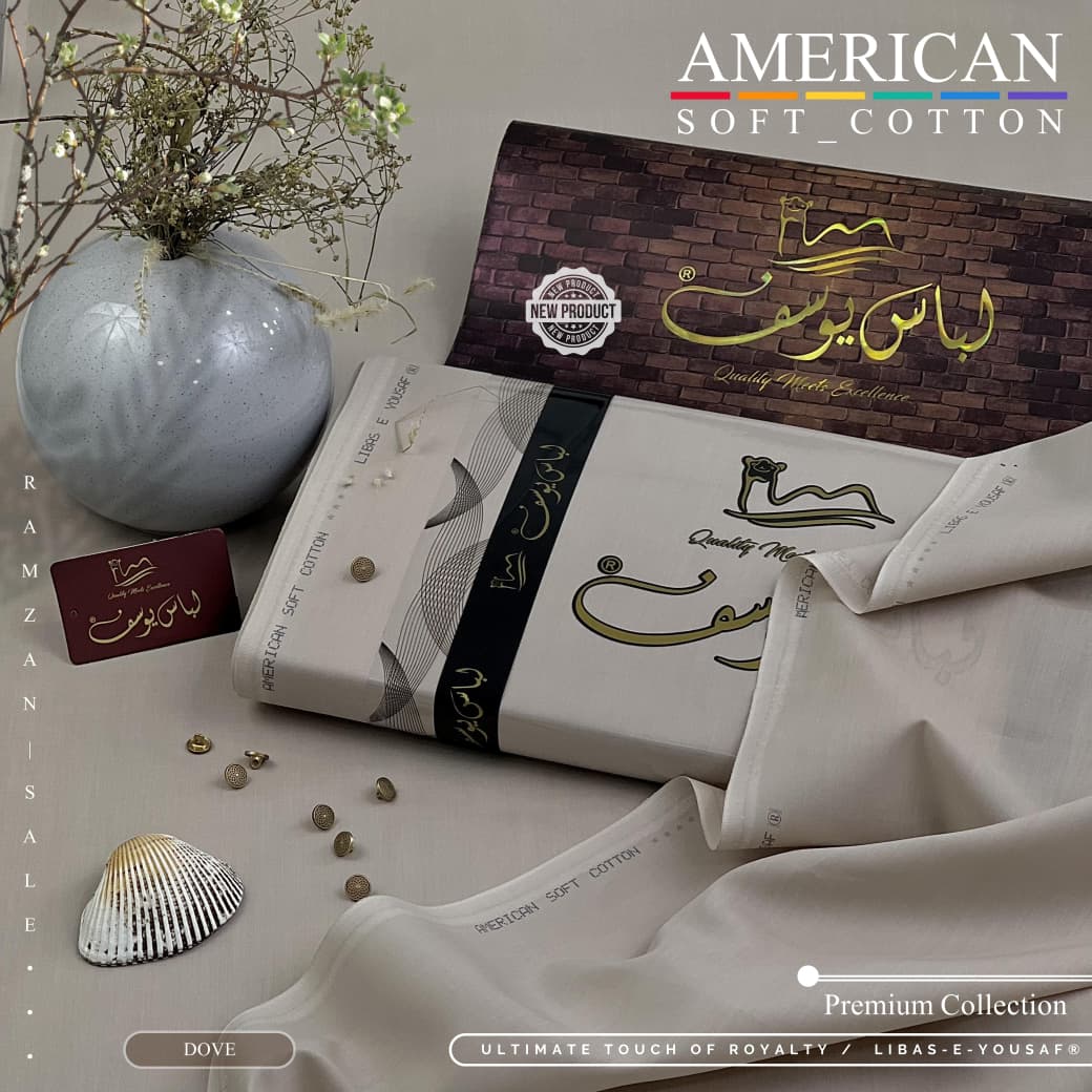 Amina’s collection Presents Libas-e-Yousaf American Soft Cotton – Premium Unstitched Men’s Fabric 4.5 Meters | Soft Cotton Wash & Wear | Wedding & Festive Collection 2026 .