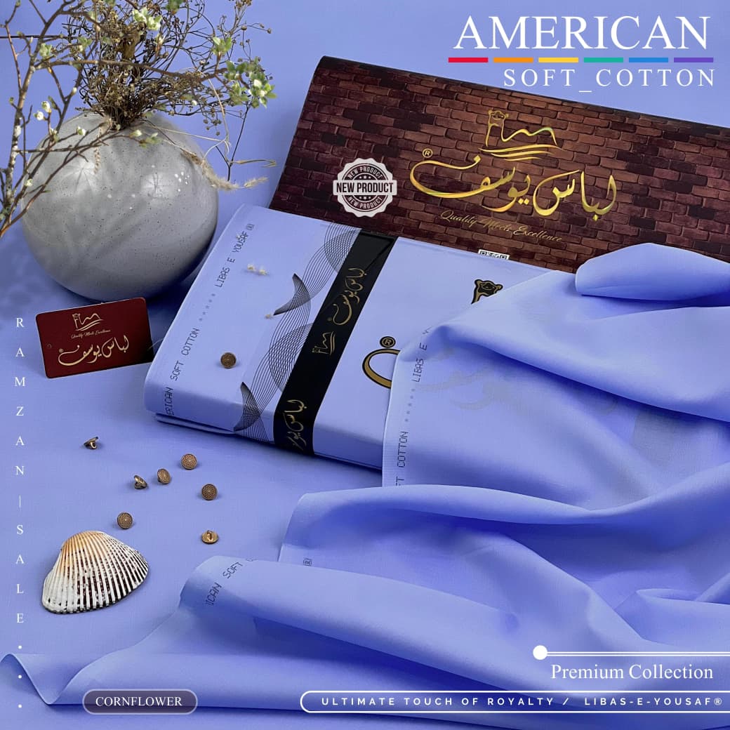 Amina’s collection Presents Libas-e-Yousaf American Soft Cotton – Premium Unstitched Men’s Fabric 4.5 Meters | Soft Cotton Wash & Wear | Wedding & Festive Collection 2026 .